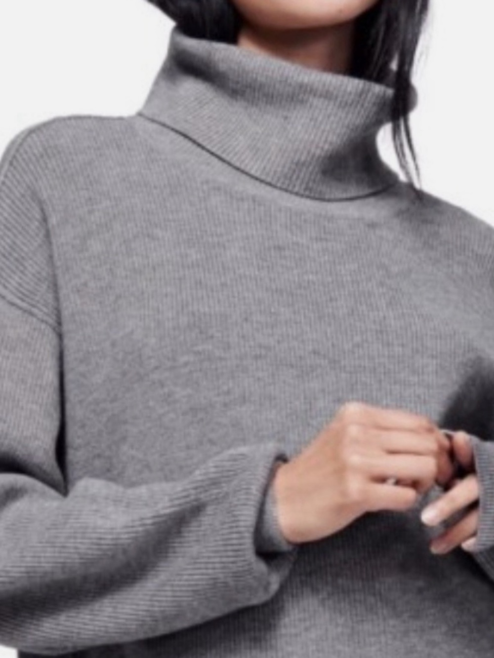 Free People Large Knit Turtleneck Softly Oversized Tunic Sweater Gray